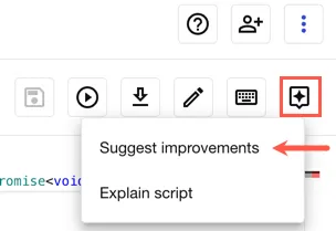 The AI Assistant actions button activated with the Suggest improvements option highlighted.