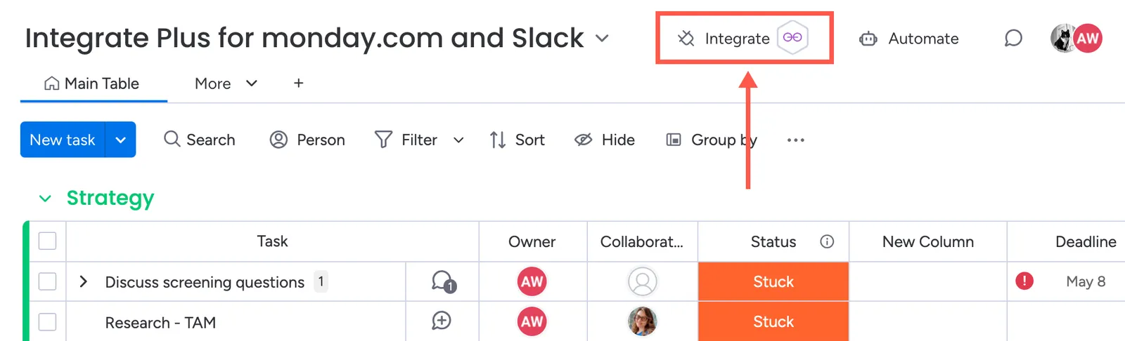 Integrate button