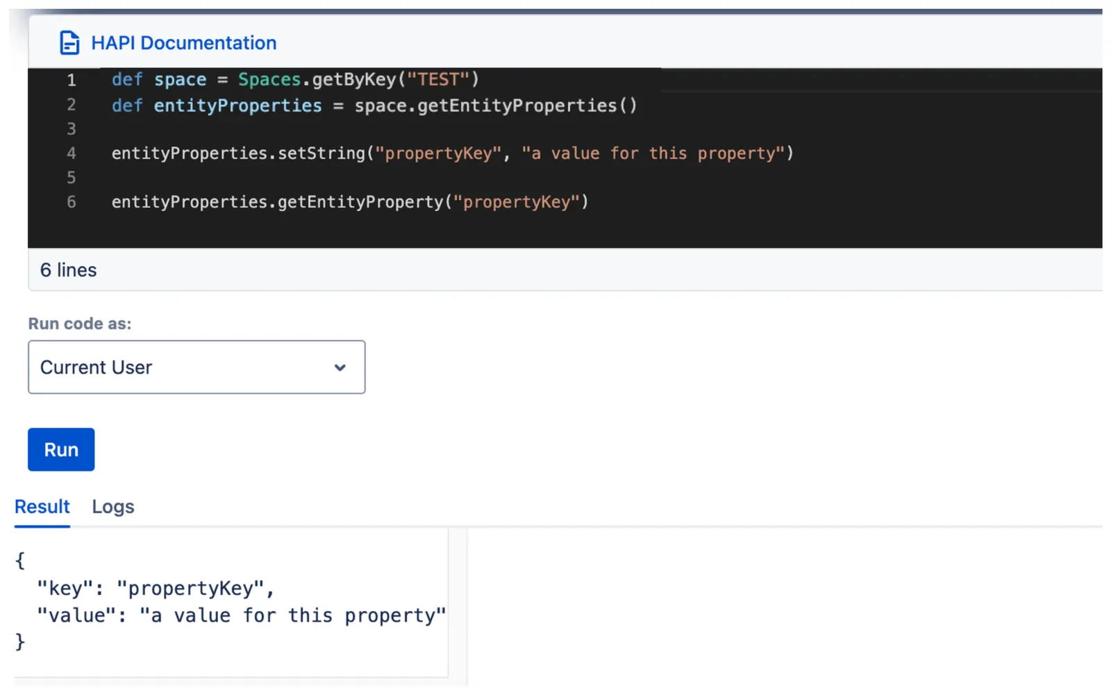 Diagram showing the getEntityProperty(String key) method signature