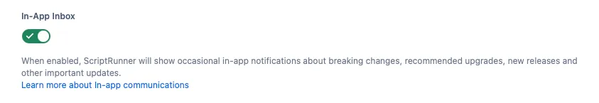 The In-App Inbox toggle option.
