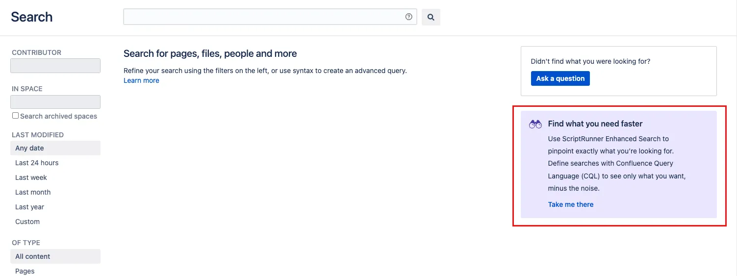 Enhanced Search section message on the Advanced Search screen.