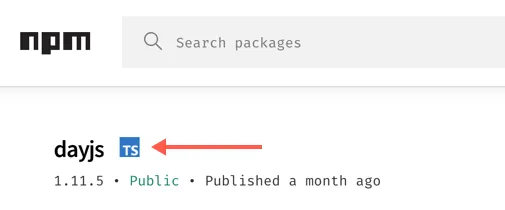 The TS logo, highlighted next to an associated NPM package.