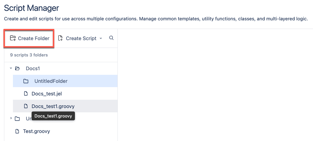 Example of a newly created folder displayed in the Script Manager folder tree.