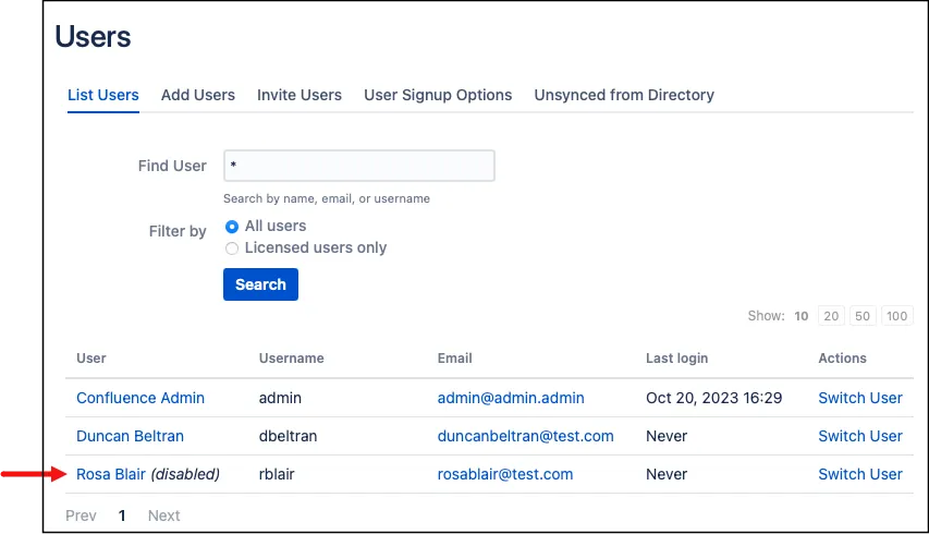 The HAPI script result, which is a list of users and ones that have been deactivated are noted.