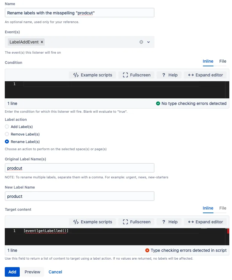 The example script with the specified configuration.