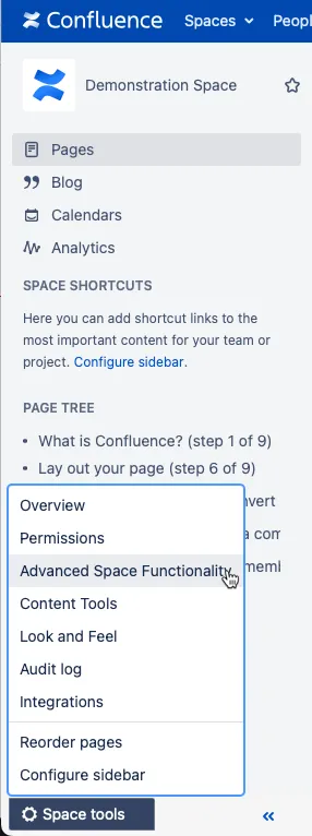 The Space Tools Menu.