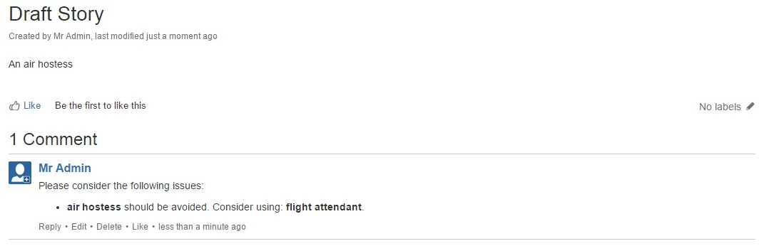 An example of a comment left.