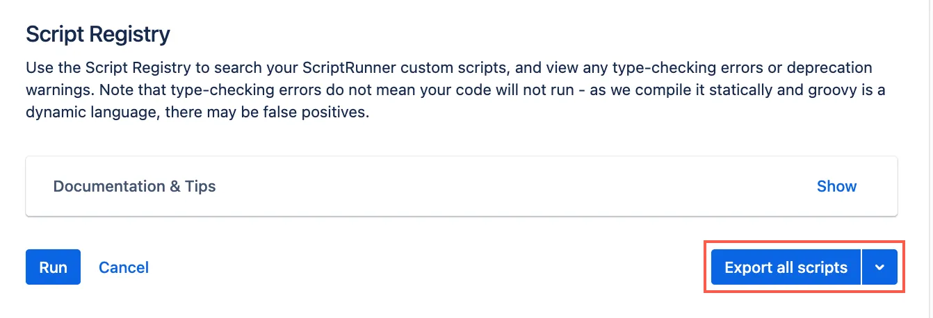 Image of the export scripts button