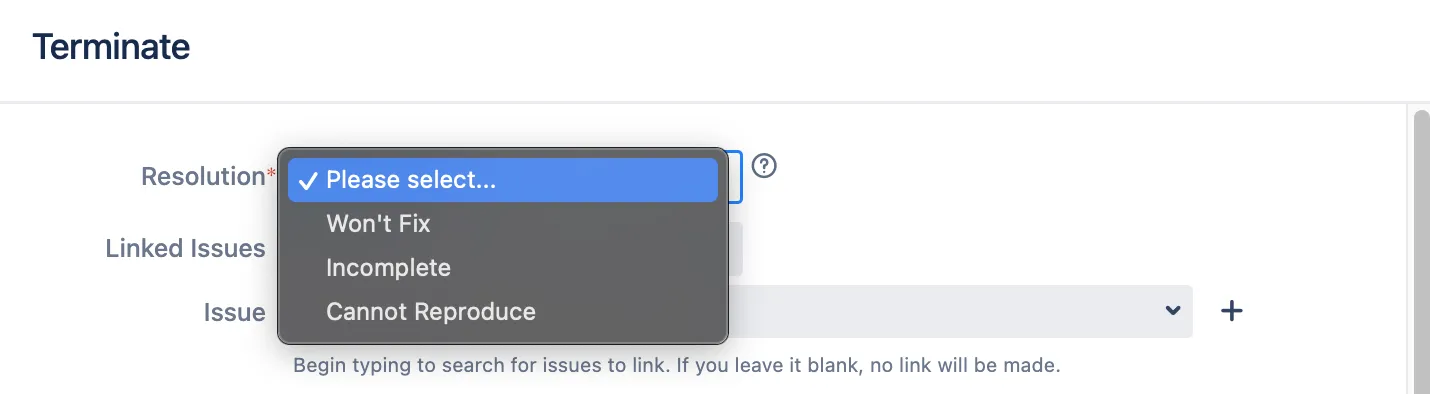Terminate transition with restricted resolution options