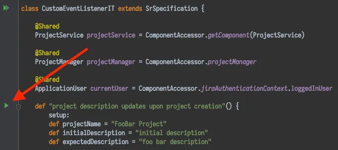 IntelliJ Run icon next to a test method