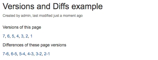 Example Page Info macros with versions and diffs rendered.