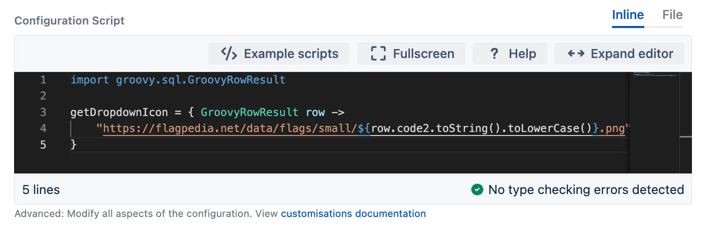 Image showing the Configuration Script field