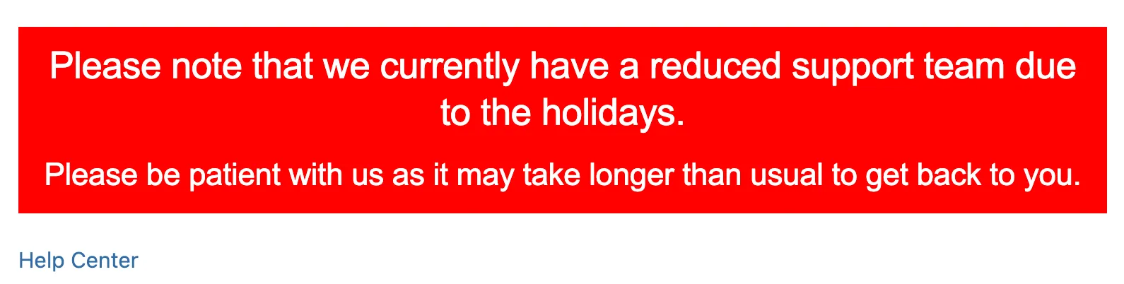 Web panel showing a red notification banner with white h1 and h2 text styled using HTML paragraph tags