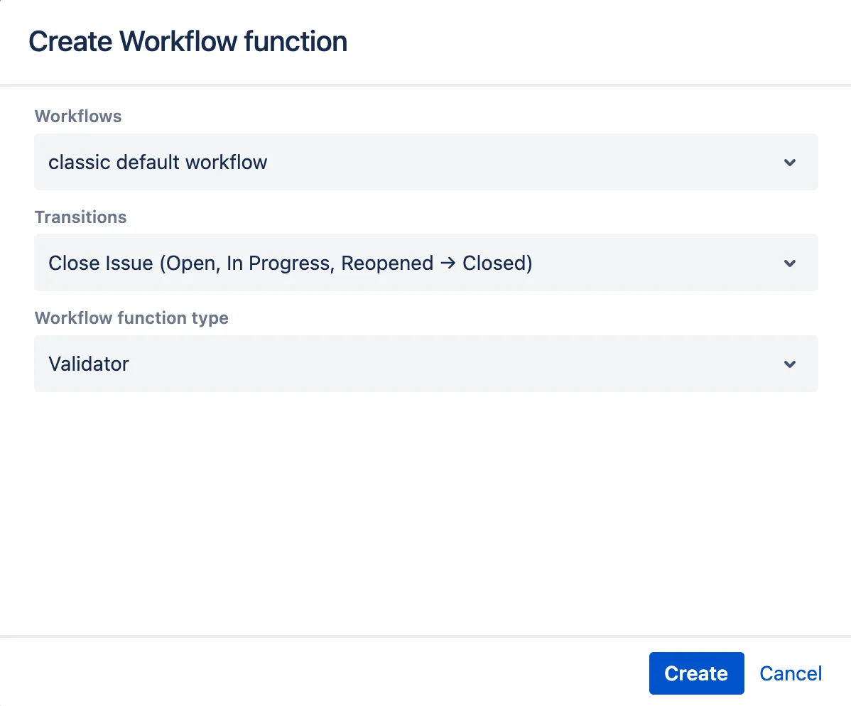 Create Workflow Function window.