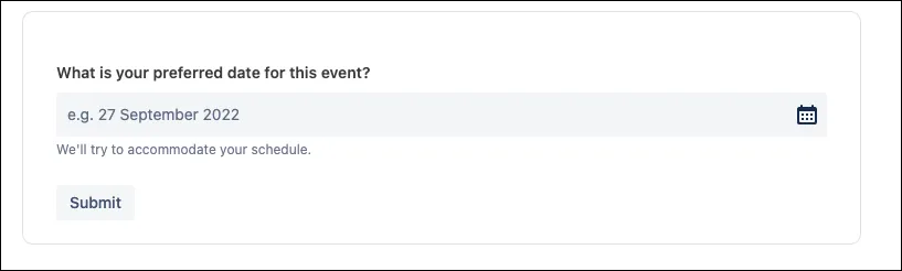Published Confluence page showing the final Date field question with preferred date prompt
