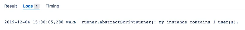An example message in the Logs tab of the Script Console.
