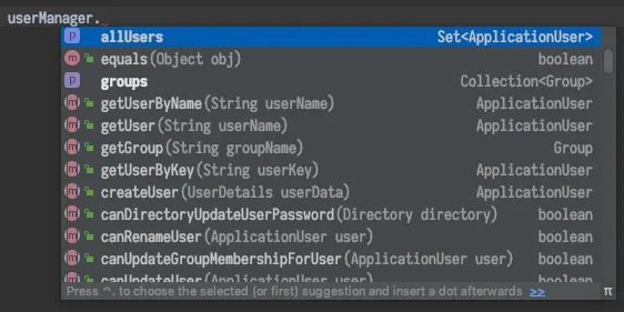 A screenshot of userManager. searched in IntelliJ.