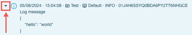 The expand option shown for a log message.