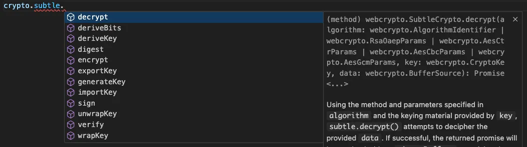 The crypto.subtle attribute shown accessed inside the node folder.