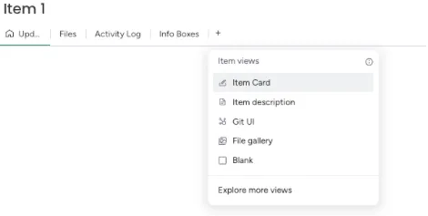 Item card pop-up showing the top bar with the plus (+) button used to edit subitems