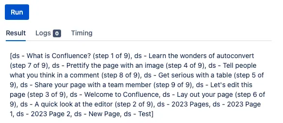 The HAPI script result, which is a list of pages with removed labels.