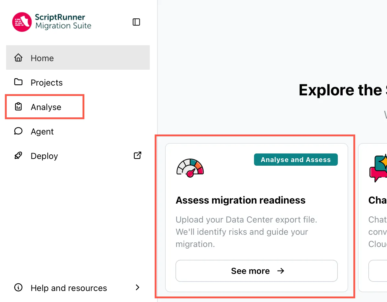Analyse and Assess tool navigation