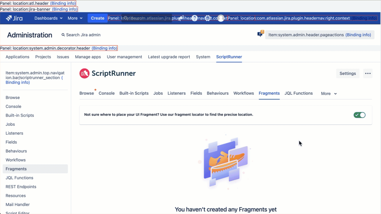 A GIF of copying the location path from the binding information window.