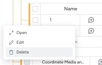 Three-dot menu expanded with the Delete option highlighted for a subitem