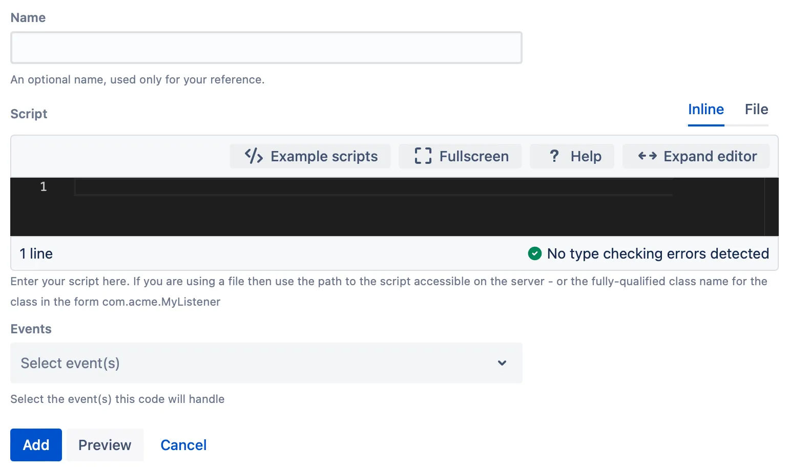 The custom listener form.