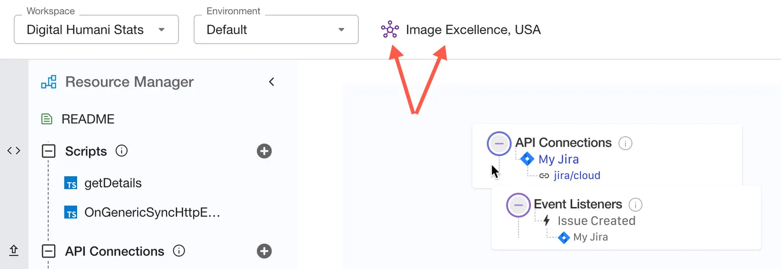 The shared badge highlighted in the workspace screen.