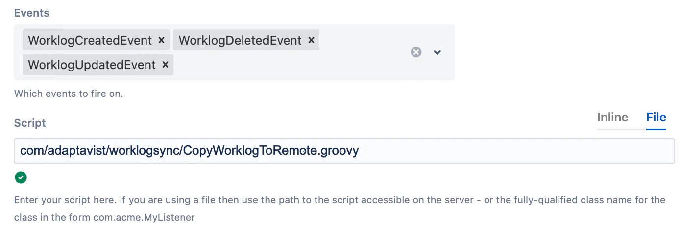 The example event listner setup.