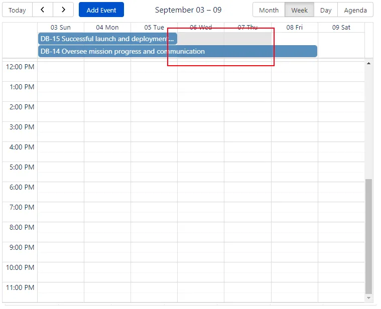 Calendar for Confluence Day view showing a selected time range highlighted to create a new event