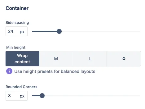 Background macro configuration panel showing padding controls and height options for creating consistent background sizes