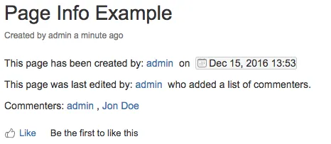 The placeholder macros rendered on a saved page.