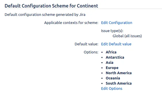Select list of continents displayed in the application, showing options retrieved from the world database.