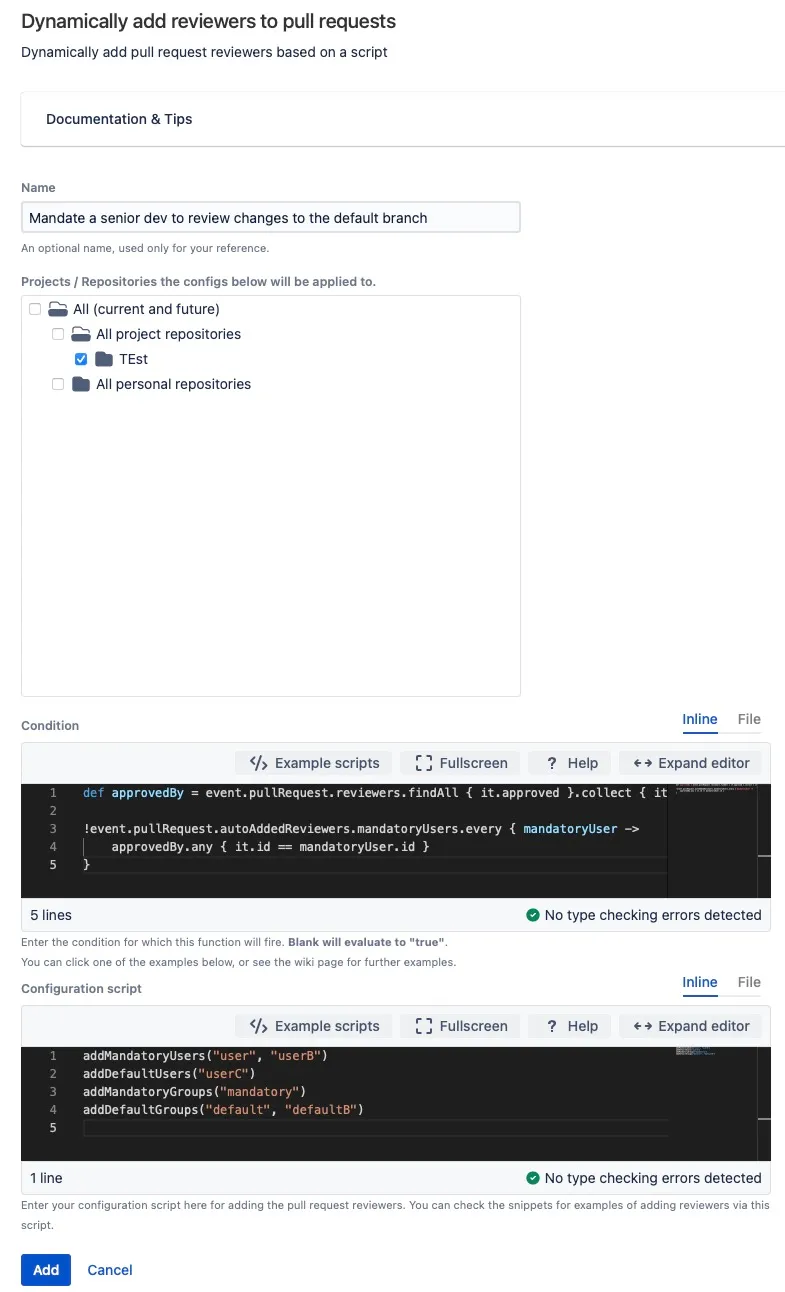 Example ScriptRunner configuration