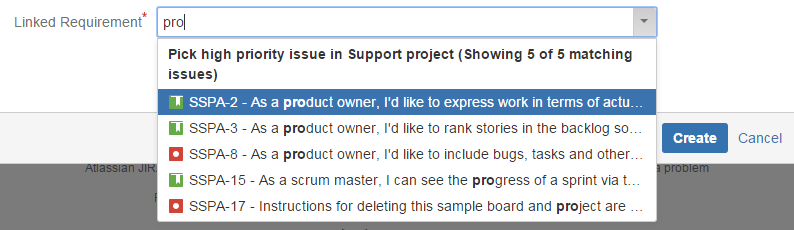 Issue picker field with dropdown options