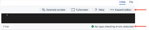 An image that calls out error checking and Expand Editor options on the Code Editor