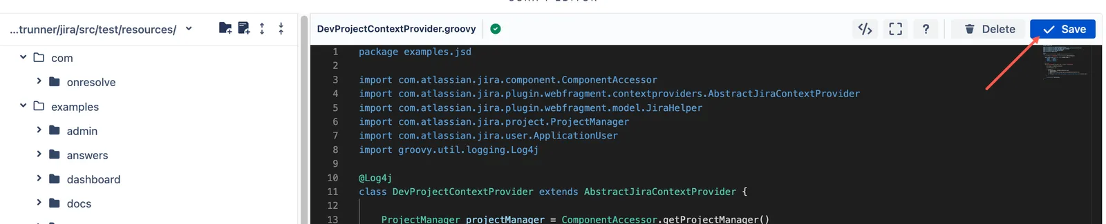 Script editor save button highlighted
