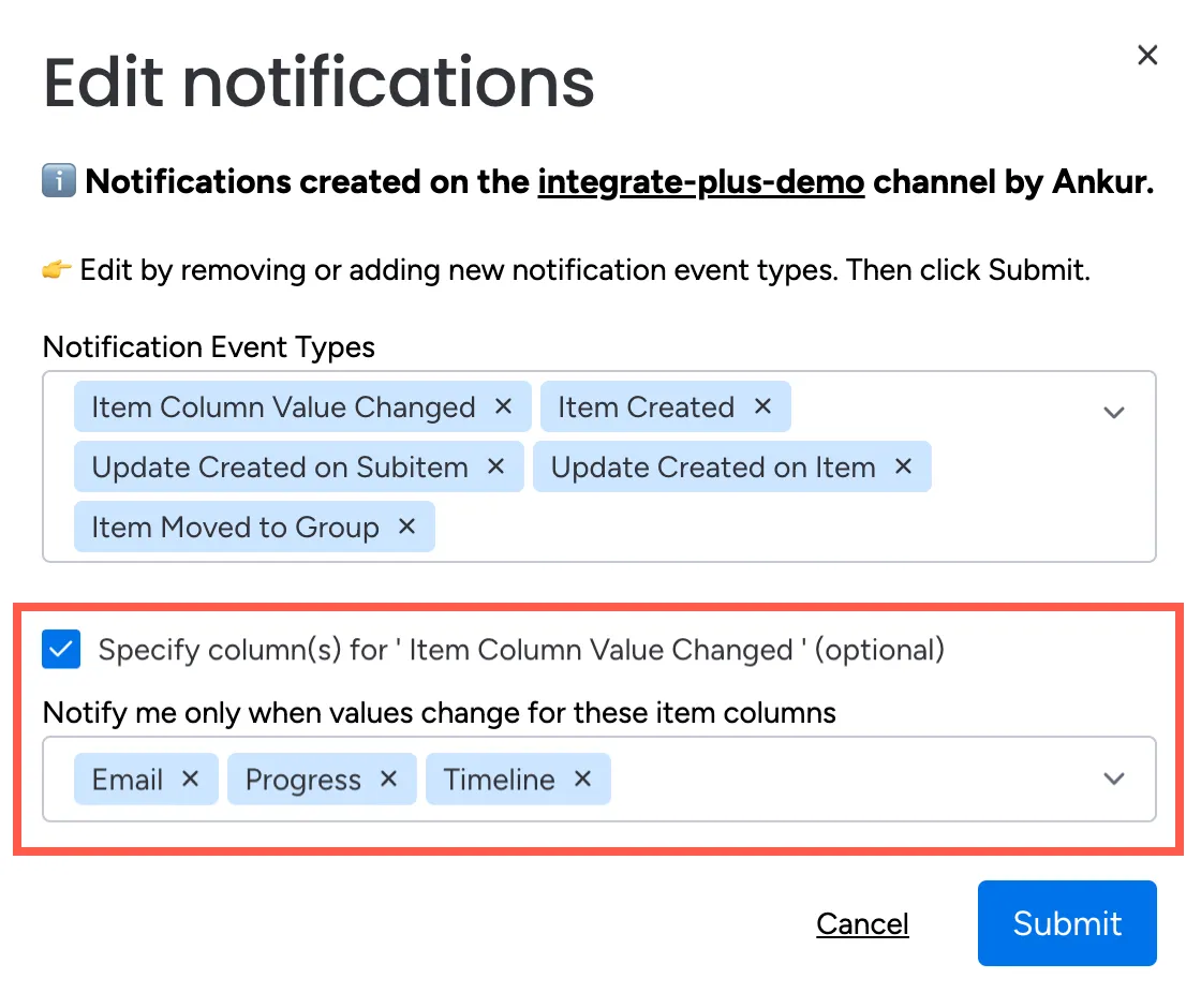 ΩNotification setup for changed column value
