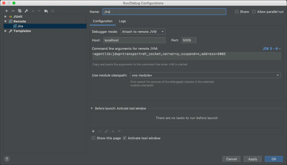 An example debug configuration.