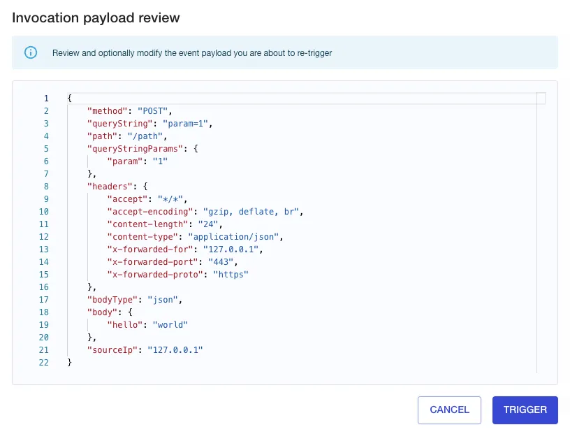 The Payload Review screen.