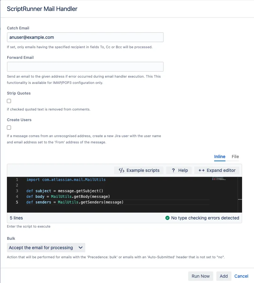 Mail handler script configuration in ScriptRunner
