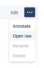 The Elipses menu opened with the Open raw option shown.