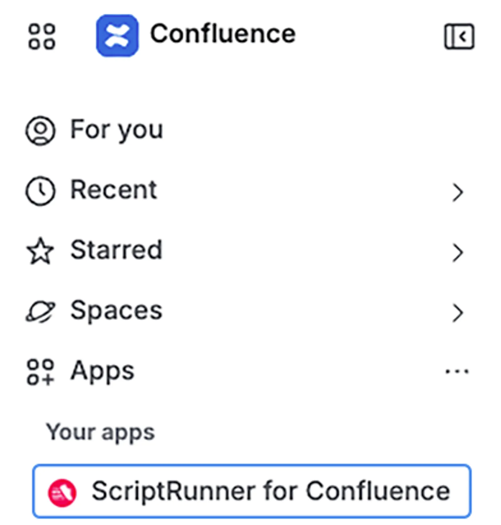 The ScriptRunner for Confluence option in the Your apps menu.