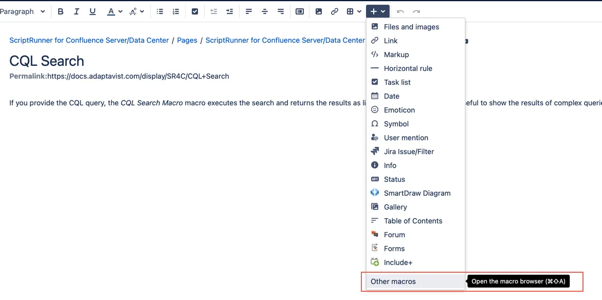 The Other Macros button selected.