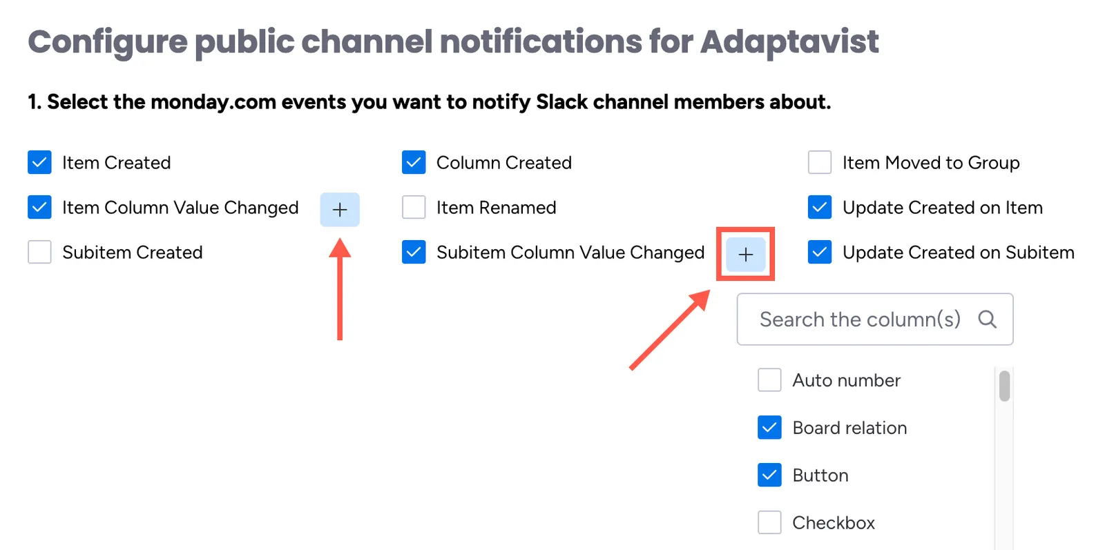 Event selection options