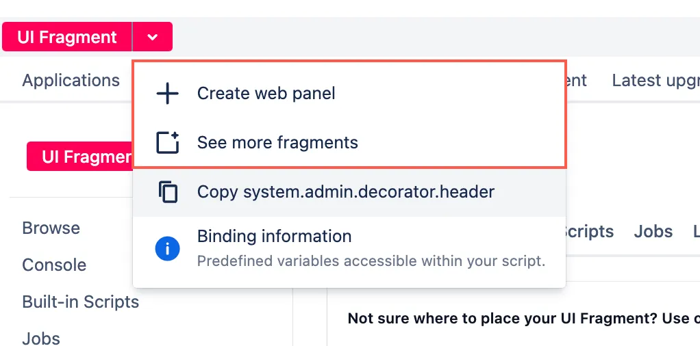 Fragment location dropdown options