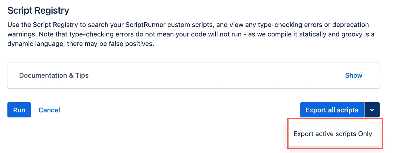 Image of Export active scripts only button