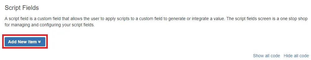 Add New Item button on the Script Fields screen